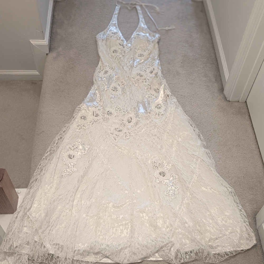 Embroidered halter gown